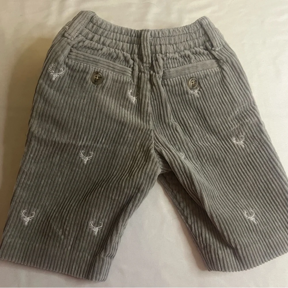 Ralph Lauren Baby Gray Corduroy Pants Deer Embroidered Pull On 3M Infant Classic